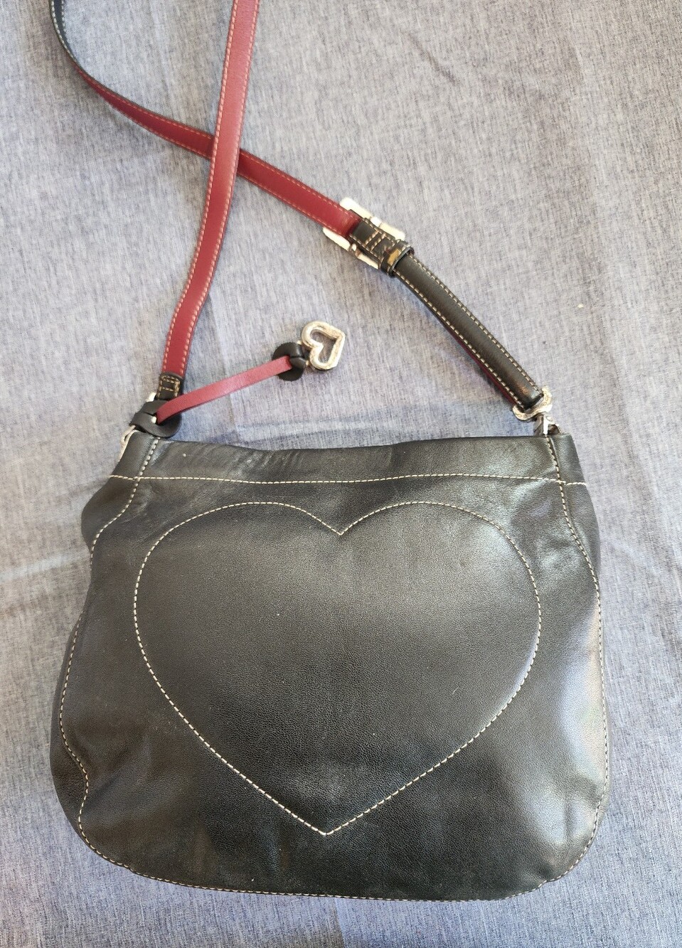 Brighton Jodi Heart Reversable Leather Crossbody Bag with 2 Tone Leather Strap